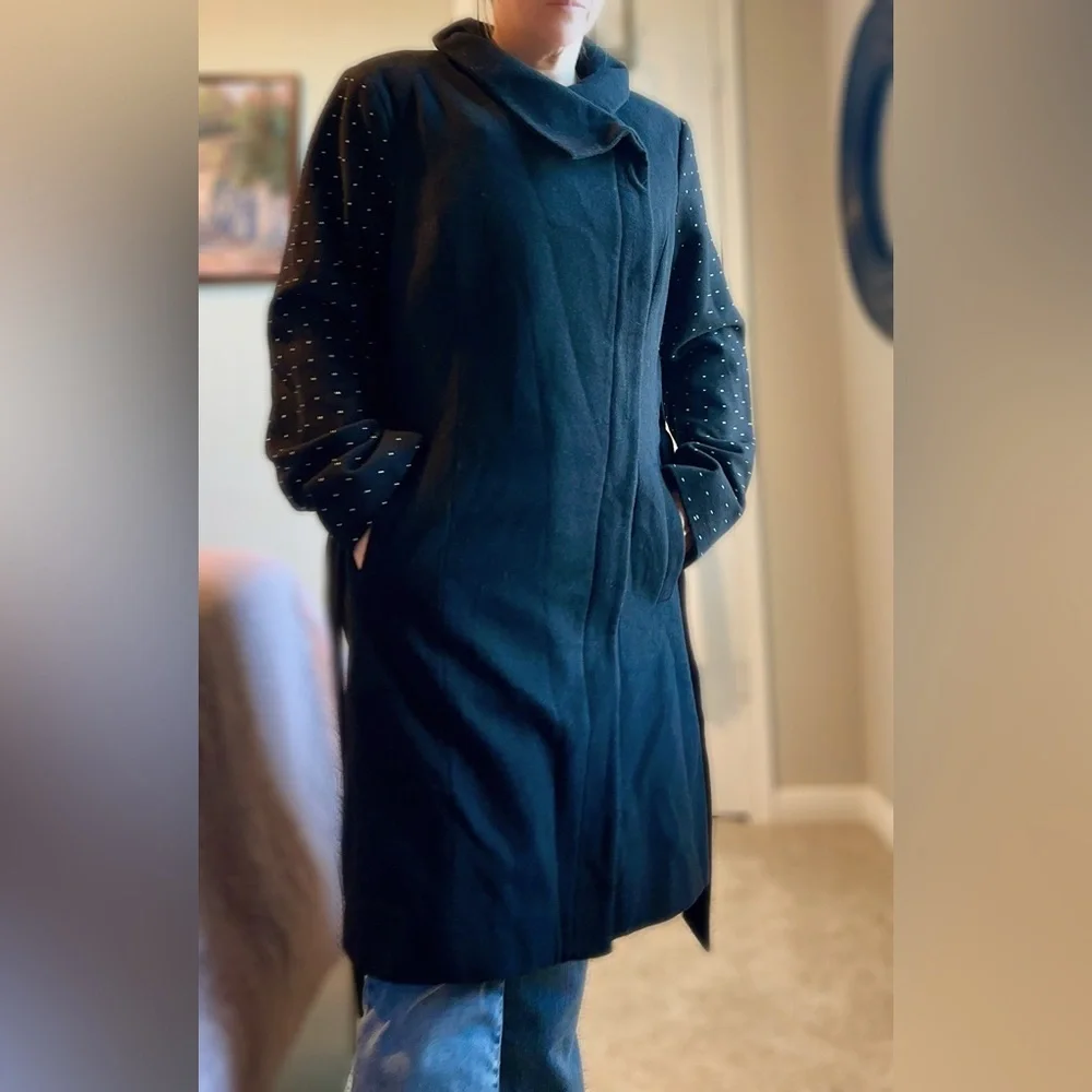 Vince Camuto long warm coat with silver metal studded sleeves in XL - Black - Picture 3 of 16